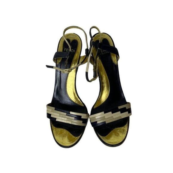 Fendi Leather Colorblock Pattern Wedge Heel Sandals Closure at Ankle - Picture 1 of 11